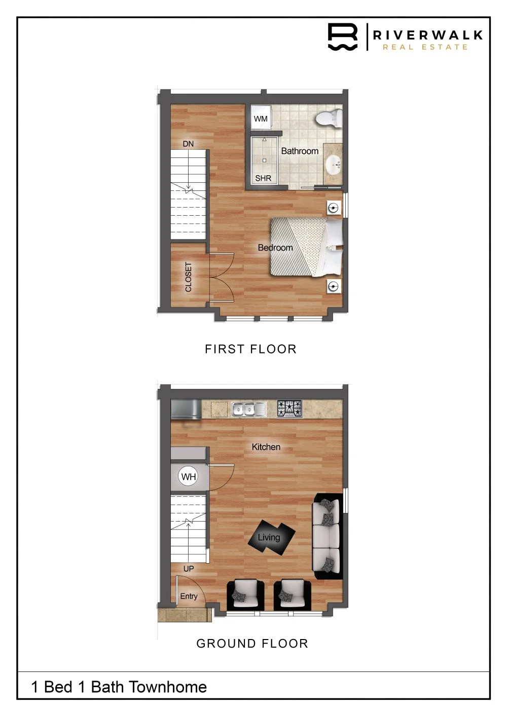 1 Bed 1 Bath Townhome Floorplan